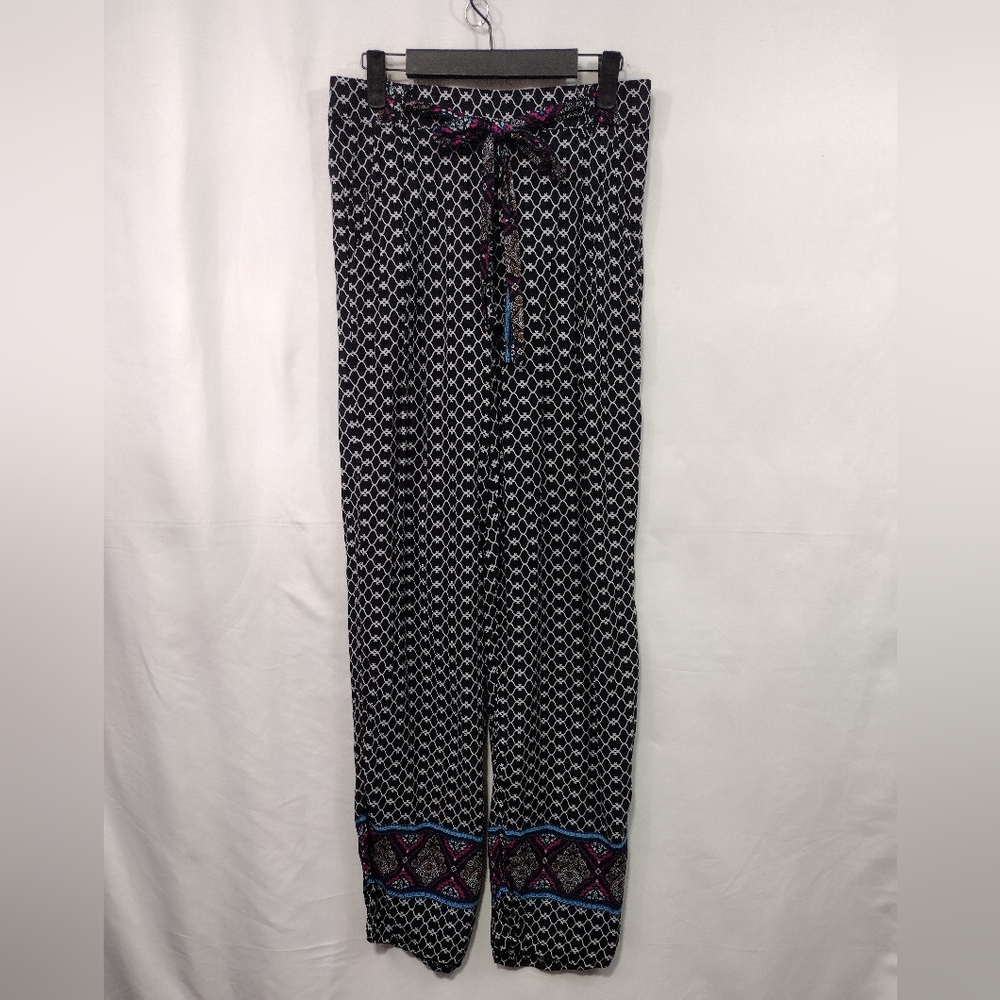 Solitaire Beach Pants Women's M Black Artsy Boho Retro Casual Comfy Vacation